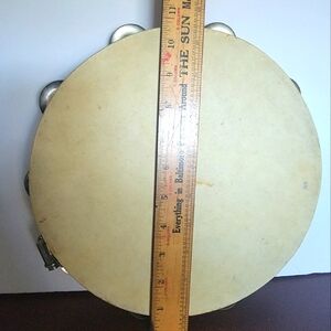 Vintage STERLING  Tambourine with Silver Jingles and Wood Frame